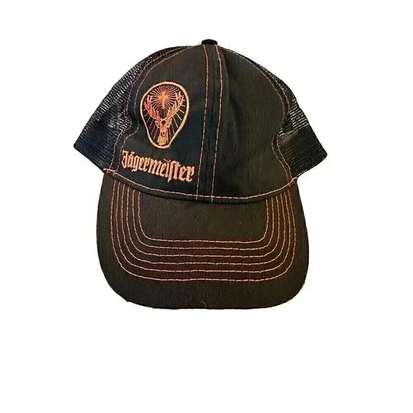 Jagermeister Black Orange Stitched Deer Logo Mesh Back Curved Brim - Picture 1 of 4